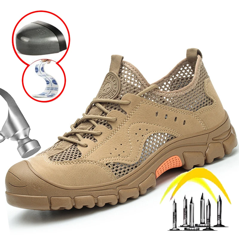 Summer Breathable Work Shoes Men Safety Boots Labor Protection Shoes Steel Toe Sneakers Working Safe Sneakers Protective Shoe