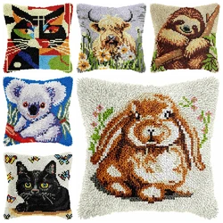 Cute Animals Latch Hook Wool Rabbit Koala Pillow Rug Kit DIY Cross Stitch 3D Yarn Embroidery Kits Rug Canvas Carpet Decor Gift