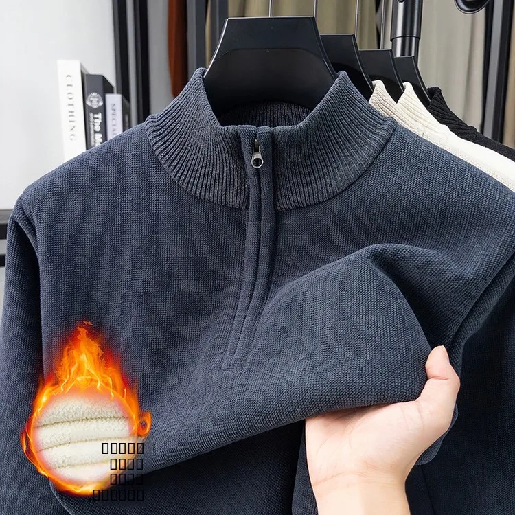 

Men's Winter Zipper Knitted Sweater One-Piece Fce Warm Simple Color Base Layer irt Trendy Youth Polyester Fiber