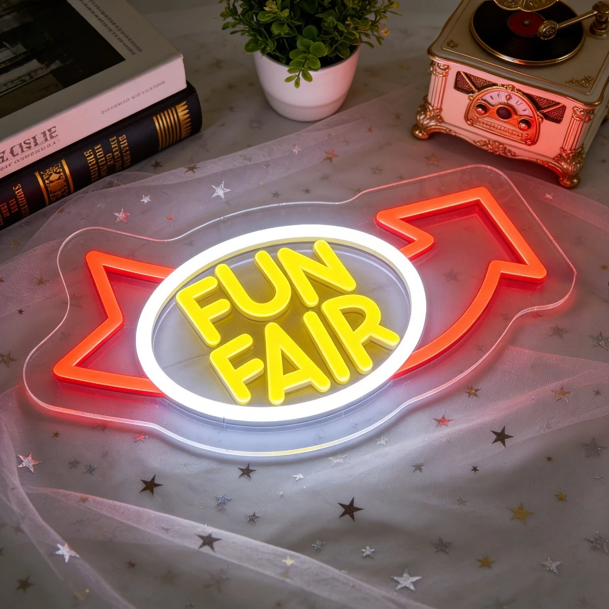 

Светодиодная неоновая вывеска FUN FAIR для вечеринок, магазинов, карнавалов, энергосберегающая, яркая, креативная, для декора стен, домашнего бара