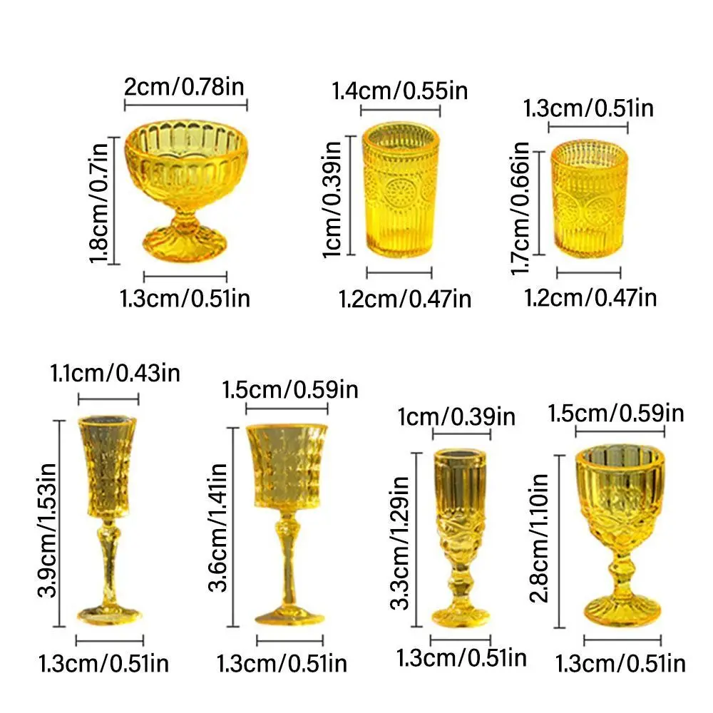 7PCS 1/6 Scale Miniature Wine Glass Multicolor Dollhouse Water Cup Creative Doll Kitchenware for Dollhouse