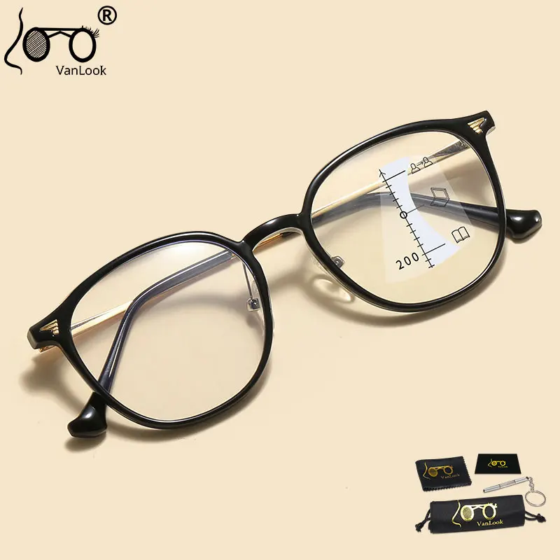 

Blue Light Blocking Women Round Progressive Multifocal Reading Glasses Men Presbyopia Spectacle +1.25+1.75+2.25+2.75+4.00