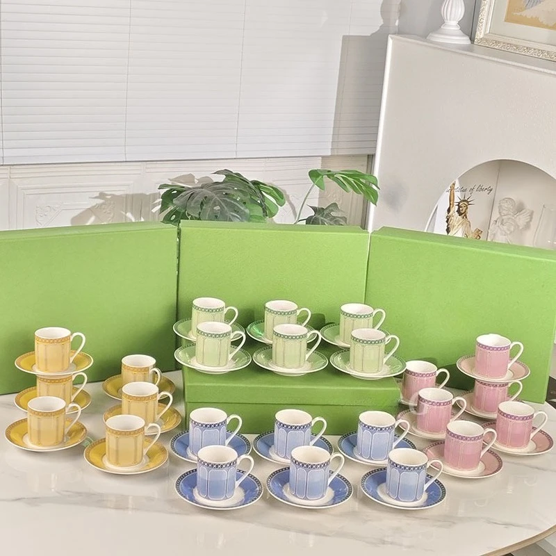 Nordic Simple And Light Luxury Style Gold Edge Bone China 12-Piece Espresso Cup And Saucer Set Combination Gift Box