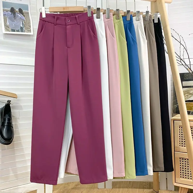 Vintage Multicolor Straight Pants Women High Waist Solid Casual Chic Trousers Female Korean Spring Summer Office Lady Suit Pants