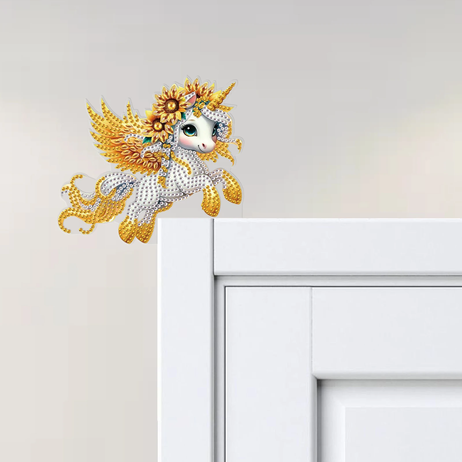 مجموعات ديكور ركن الباب الماسي، حصان أبيض أكريليك شكل خاص باب المطبخ المنزلي الماسي، إطار الصورة ديكور فني هدية