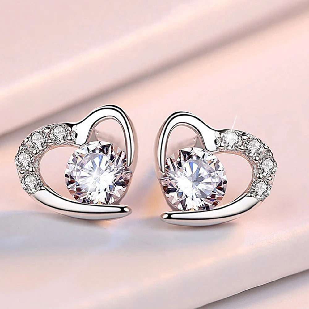 

925 Sterling Silver Exquisite Love Shining Diamond Earrings Fit For Original Noble And Gentle Women's Anniversary Jewelry Gifts