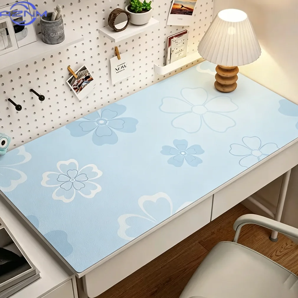Desk Pad Protector Pink Blue Red Flower Y2K Colorful Mouse Pad Office Desk Mat Waterproof Non-Slip PU Desk Blotter Pad