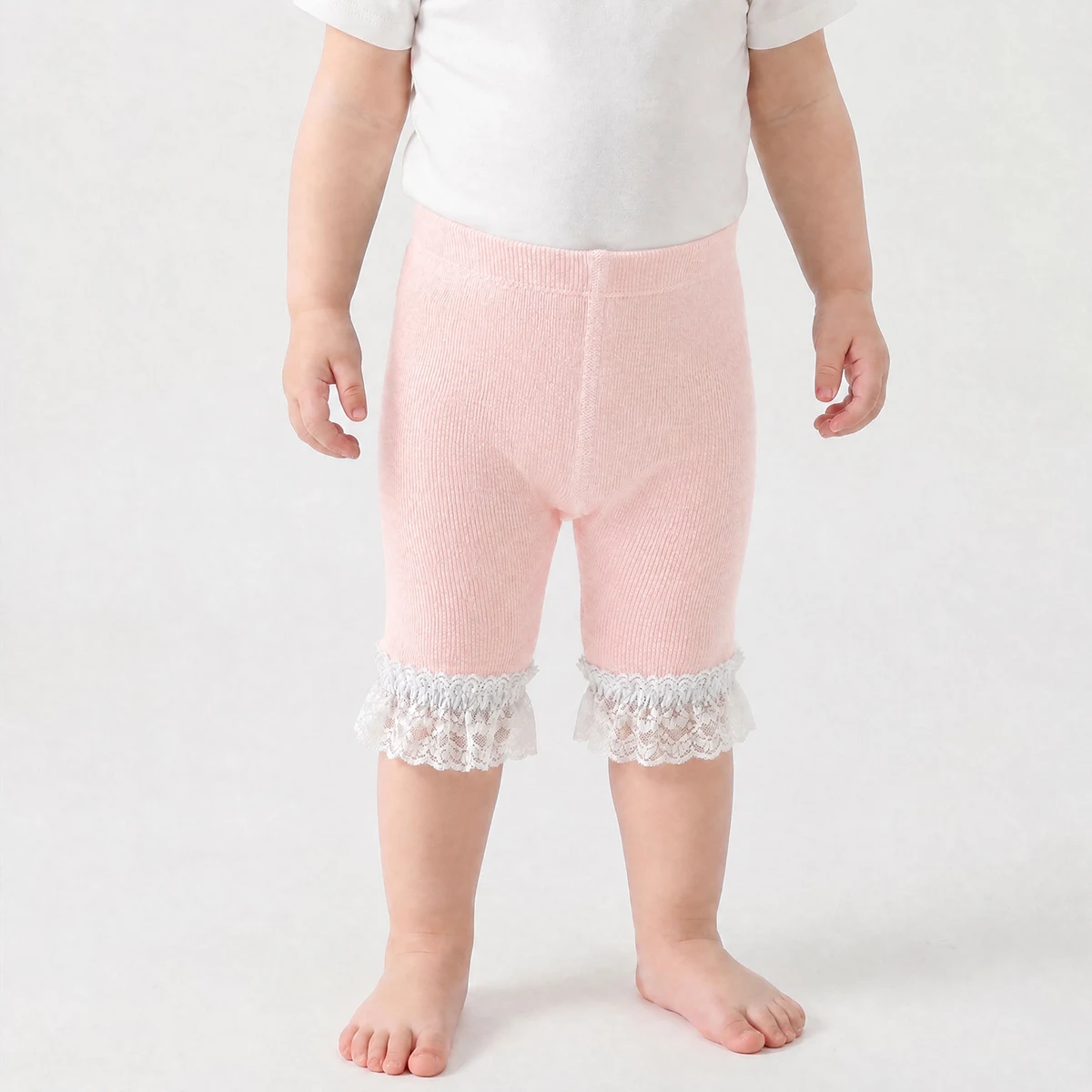 3 Stück weiße Kinderstrumpfhosen für Kleinkinder, einfarbige Shorts mit Spitzensaum, weiche Sommerleggings für Alltagsoutfits, Kinderstrumpfhosen – Detail 5