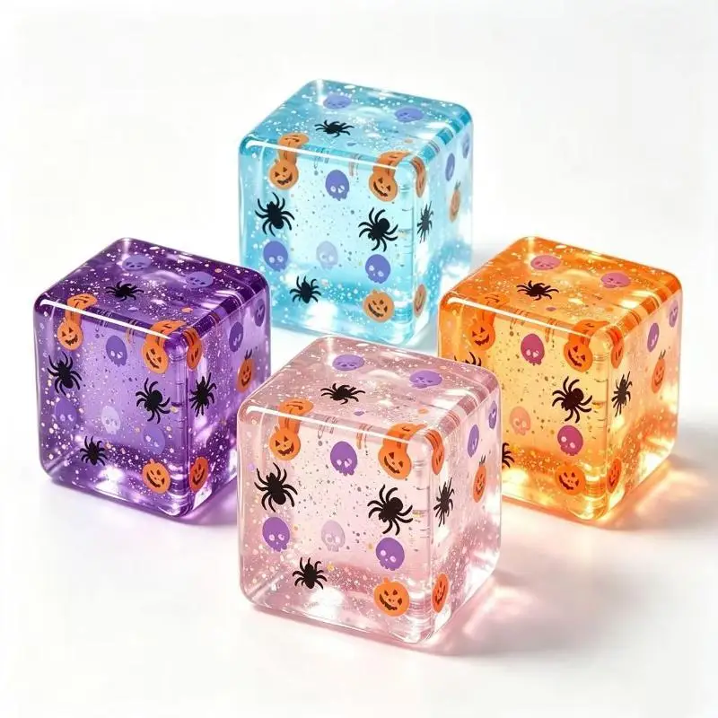 【BS】Halloween TPR Ice Cube Toy Pumpkin Spider Pattern Slow Rebound Stress Relief Squeeze Vent Fidget Toy Gift