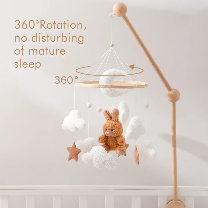 Baby Rattles Bed Bell Mobiles Hanging Toy Cartoon Teddy Velvet Rabbit Bear Doll Toy Newborn Hanger Crib Mobile Bracket Kid Gifts