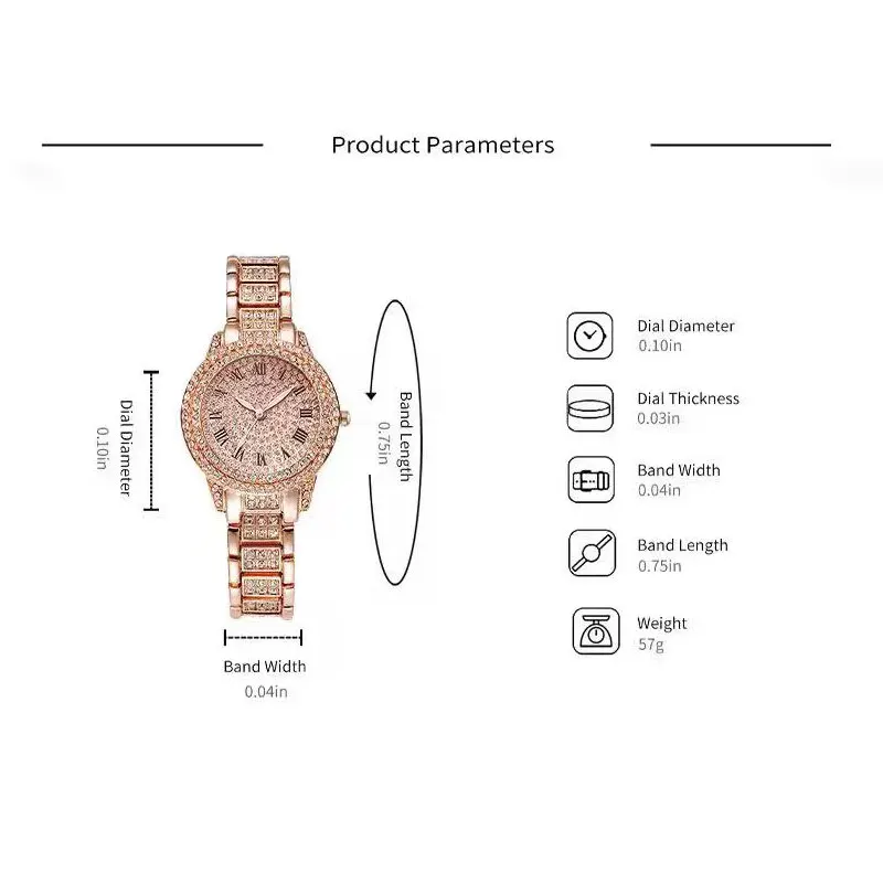 6PCS Women Watch Luxury Elegant Alloy Watch Crystal Wristwatch For Ladies Gift Quartz Watch Alloy Rhinestone Bracelet Montre