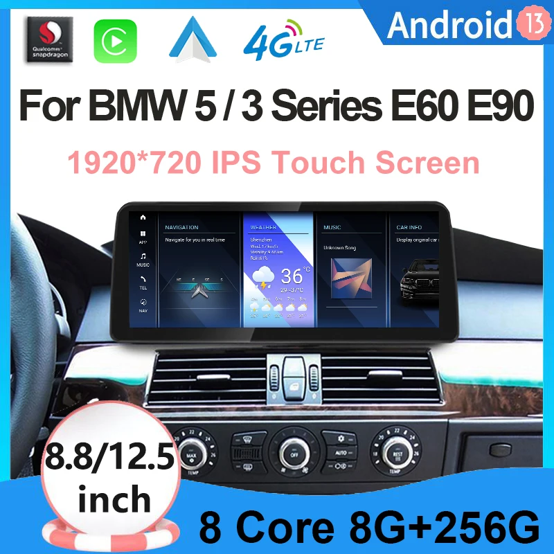 

Central Multimedia For BMW 3 Series E90 E91 5 Series E60 E61 Carplay Car Video Player GPS Navigation Android Auto Touch Screen