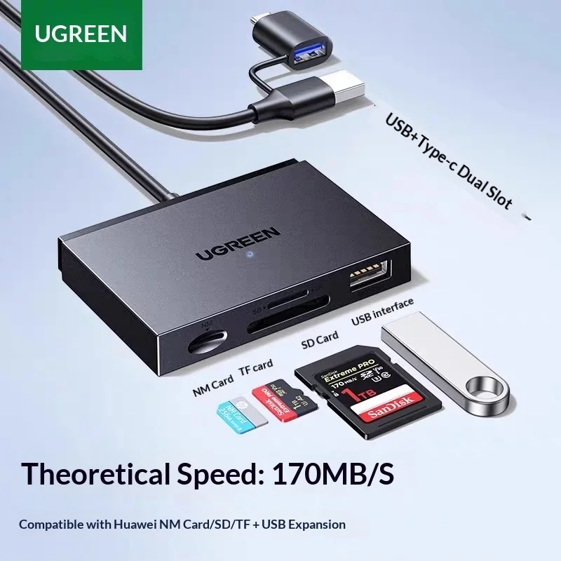 UGREEN CM812 45178 USB C Card Reader for SD TF NM Memory Cards Adapter for Phone Tablet Laptop Camera