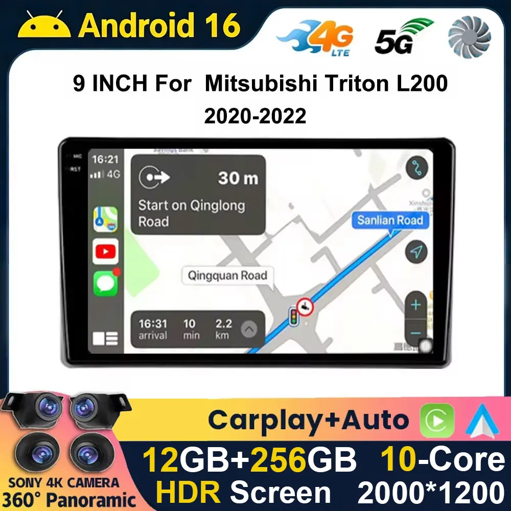 9Inch Android 16 Car Stereo For Mitsubishi L200 5 Triton 2020 2021 2022 Auto Radio Multimedia Player Navigation GPS With Radio