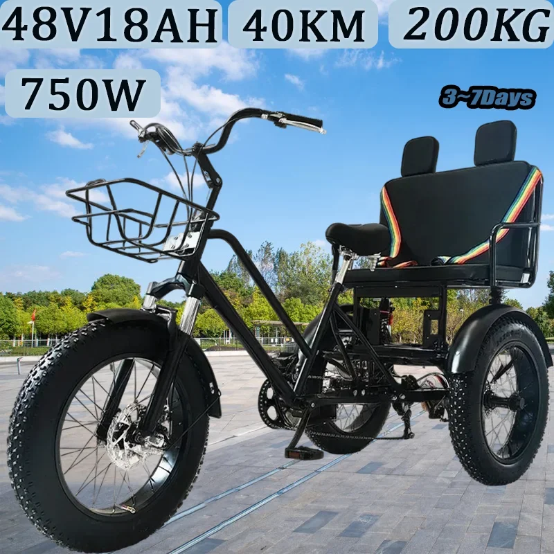 With Basket Max Load 200KG human powered 3 Wheel bicycle Tricycle 20 inch Fat Tire off-road Leisure 3-wheel Bicycle Double seat