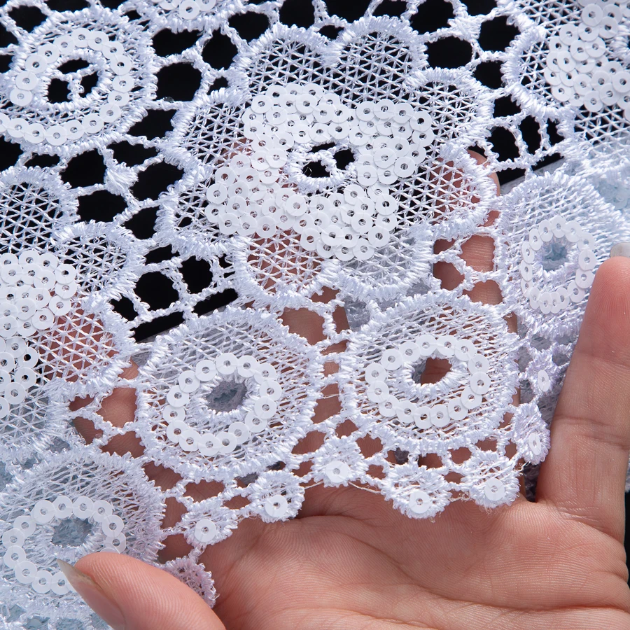 SJD LACE White African Lace Fabric 2025 High Quality Guipure Cord Lace Wedding Dresses Nigerian Water Soluble Stones SewingA3987