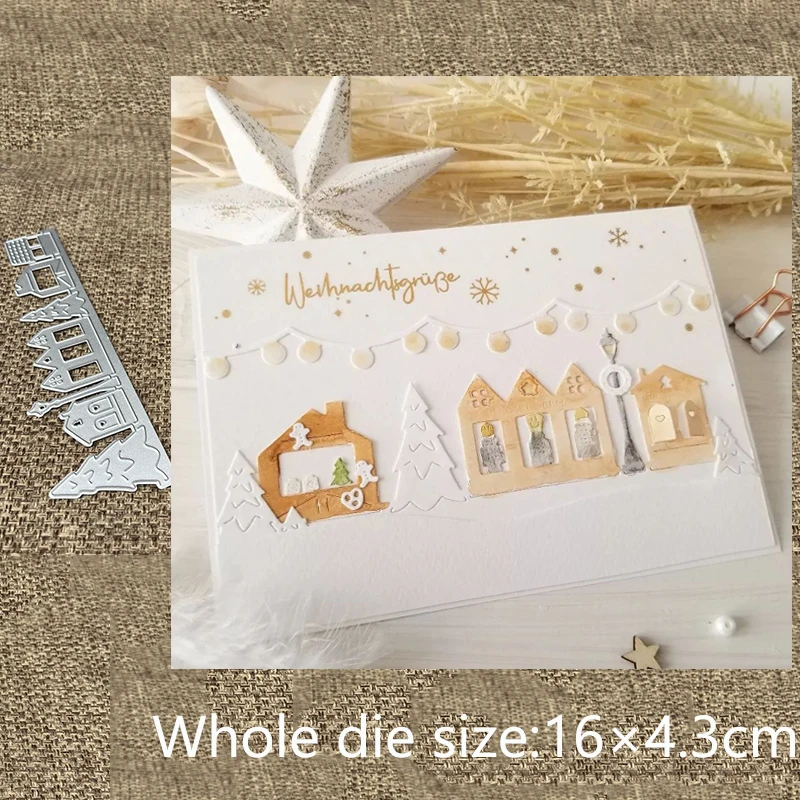 Neues Design Handwerk Metall Schablone Form Schneiden Stanzen Haus Straßen laterne Baum Rand Sammelalbum gestanzt Album Papier Karte Handwerk Prägung
