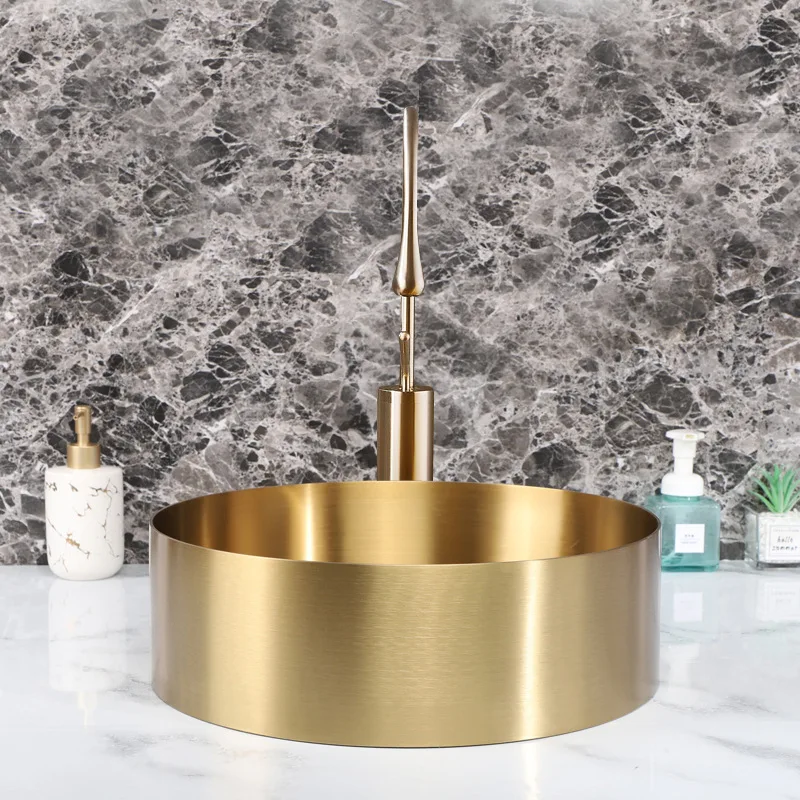 Round stainless steel countertop , gold light luxury wash , single bar, Nordic black wash basin wholesale