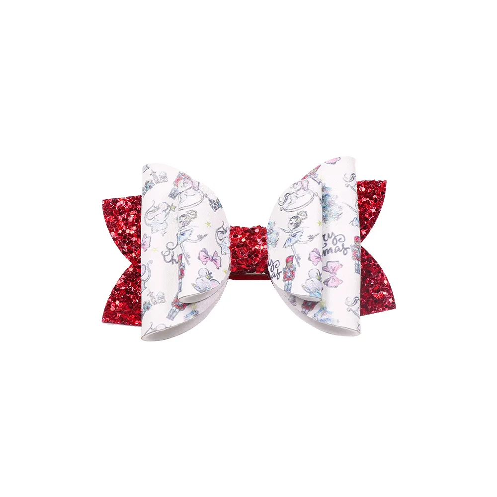 10pcs Glitter Print Bow Hair Clips Bowknot Hairpins Xmas New Year Headwear Boutique Hair Accessories for Girls