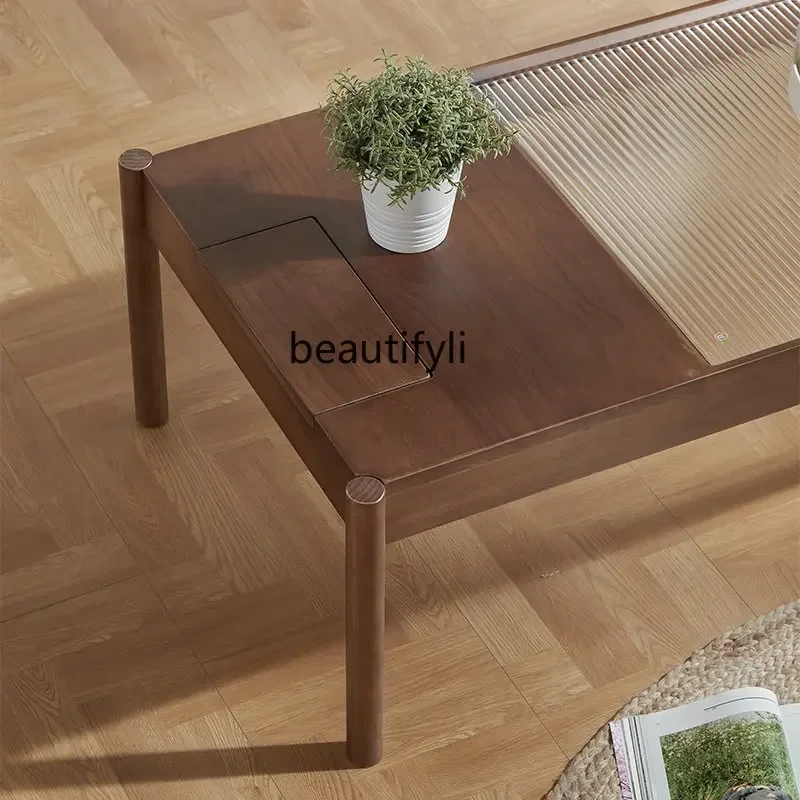 cc182R1 Nordic Solid Wood Coffee Table Living Room Home Tea Table Glass Japanese Minimalist Small Apartment Rectangular Table