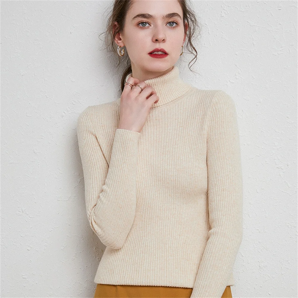 

2022 Fashion Autumn Winter Thick Sweater Women Knitted Ribbed Pullover Long Sleeve Turtleneck Slim Jumper Soft Warm Pull Femme