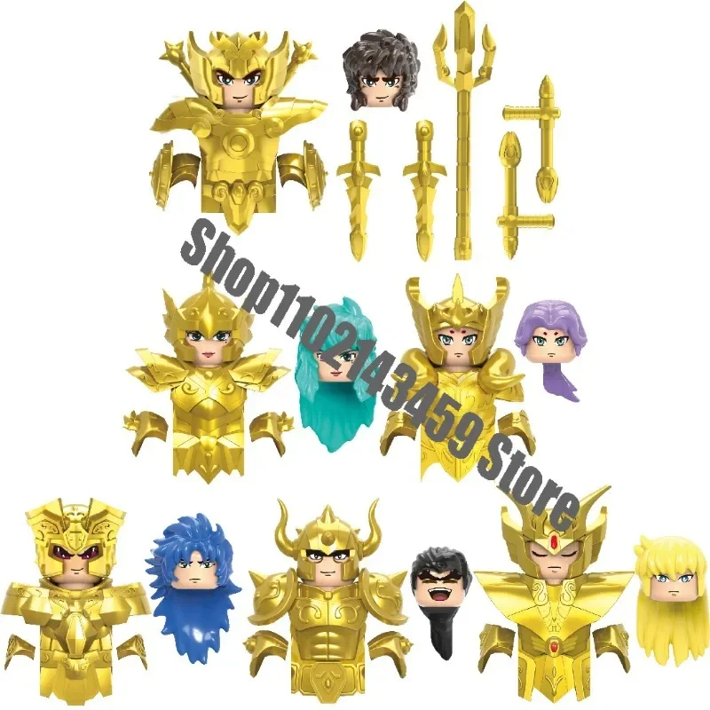 Saint Seiya Anime giapponese Cartoon Bricks Dolls Aiolia Aiolos Mini Action Toy Figura Building Blocks assemblaggio giocattoli bambole regali