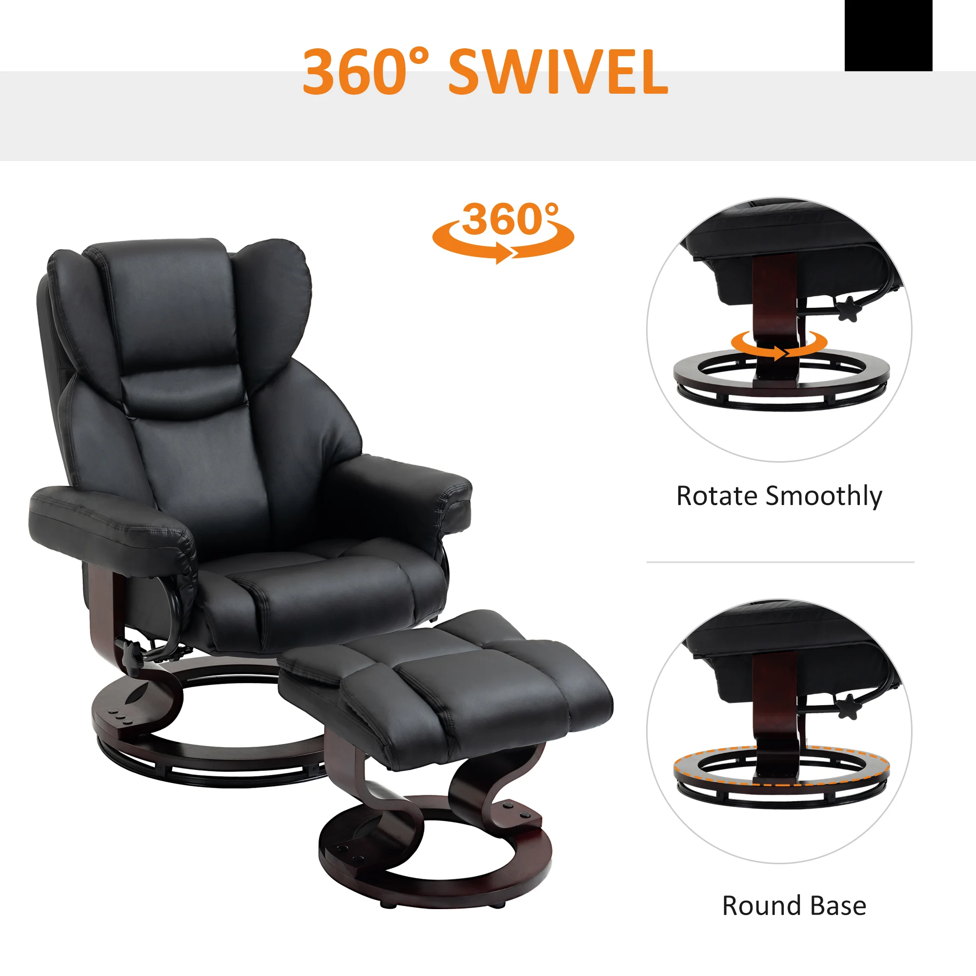 HOMCOM PU Leather Manual Reclining Armchair Footstool Padded Seat