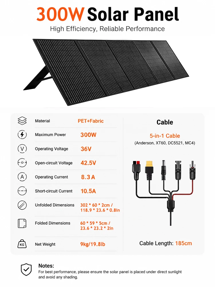 300W Tragbares Solarpanel Faltbares Solarpanel-Set Wasserdichter Notstrom-Solarladegerät für Powerstation Camping Solar