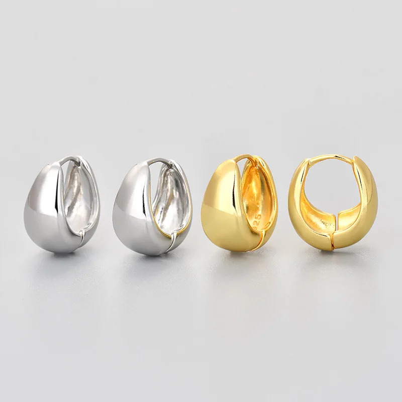 925 Sterling Silver Simple Wide Huggies Gothic Hoop Earrings for Women European Unisex Piercing Rock Jewelry Ear Buckles Aretes