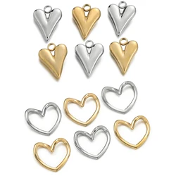 5pcs/lot Stainless Steel Two Styles Love Heart Charms Pendants for Handmade DIY Jewelry Necklace Earring Making Accessories