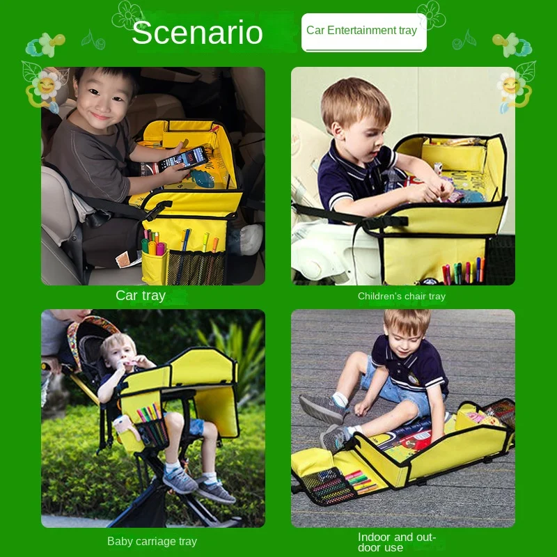 Foldable Kids Travel Tray Car Seat Activity and Play Tray Organizer for Children and Toddlers Lap Desk with Tablet Phone Holder