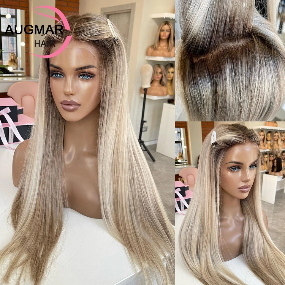 13X6 Hd Lace Frontale Pruik 360 Ash Blonde Highlight Pruik Menselijk Haar Pre Geplukt 13X4 Rechte Kant Voorkant Menselijk Haar Pruiken Voor Vrouwen