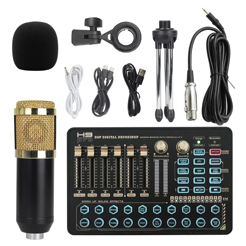 Likheung BM800 Condenser Microphone Podcast Equipment Bundle with H9 Sound Card and Voice Changer-Suitable for Recording,Singing