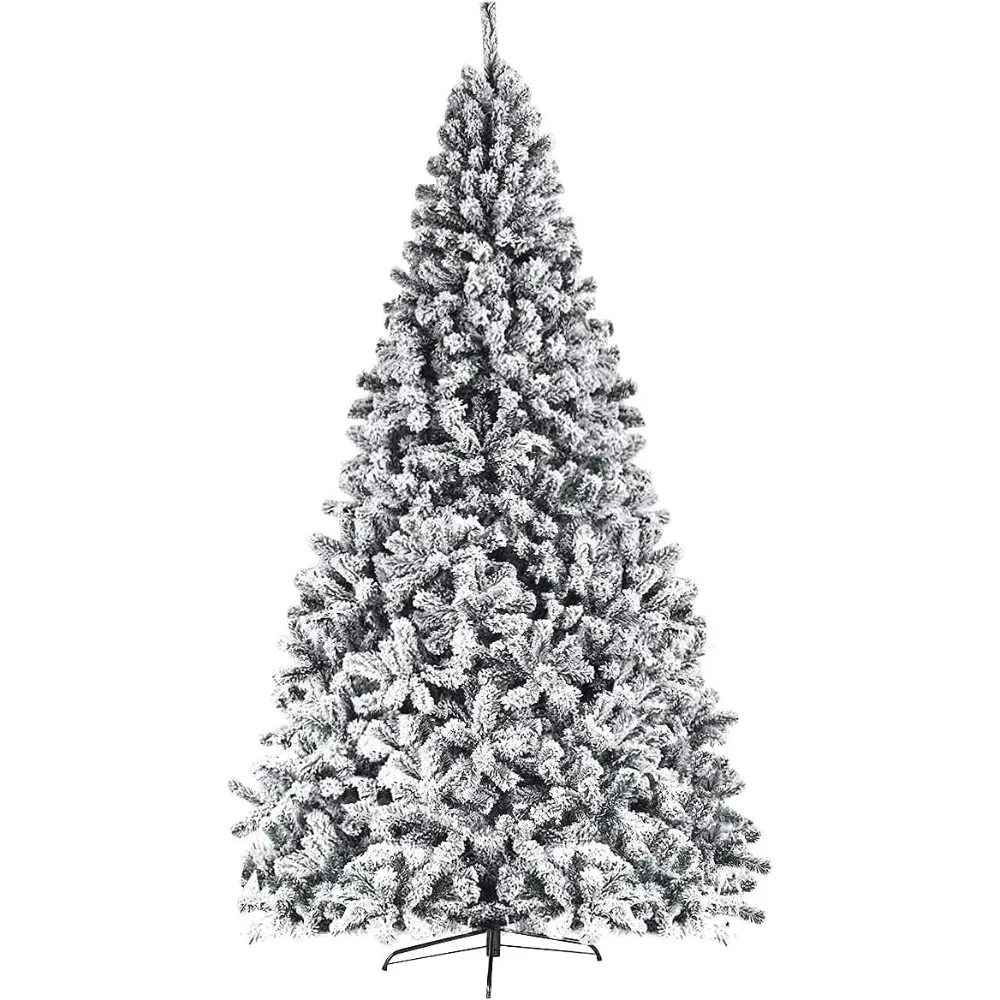 (9FT) Christmas Trees Flocked Snow Pine Tree With Solid Metal Stand Premium PVC Xmas Full Supplies Freight free