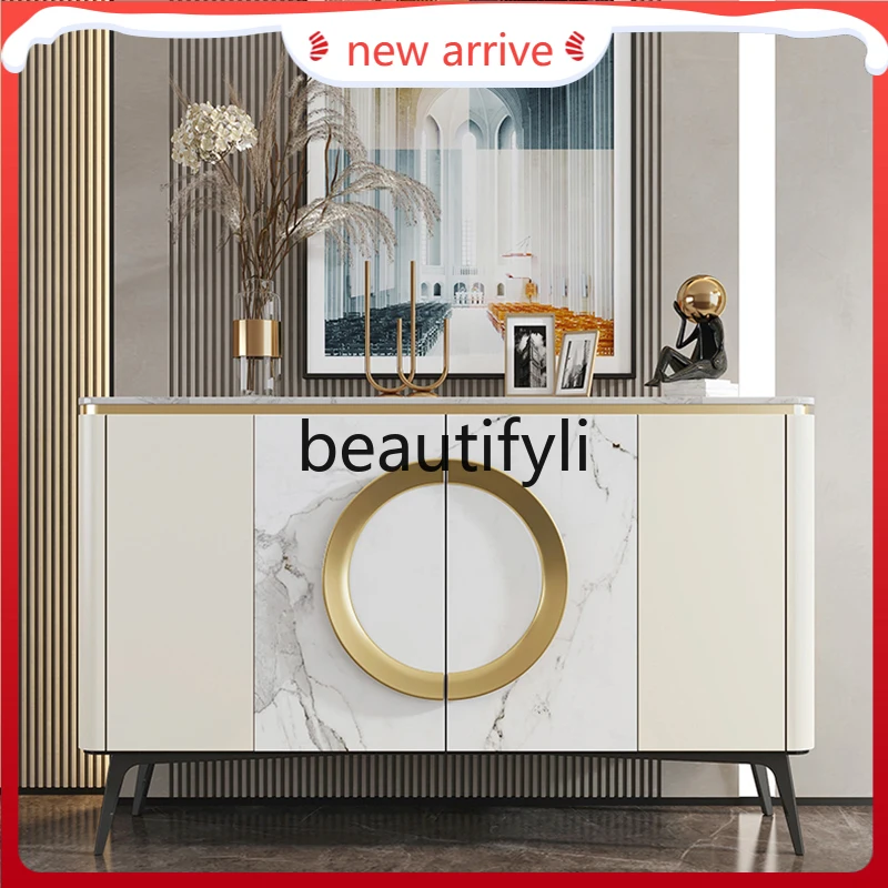 

D2520 Italian minimalist light luxury style foyer entrance cabinet modern minimalist marble dining side cabinet