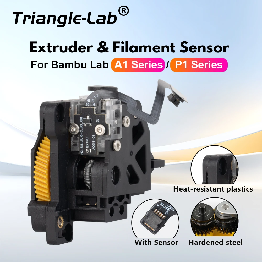 

Trianglelab® For Bambu Lab P1S P1P Extruder with Filament Sensor, Hardened Steel Dual Gears, Heat Resistant and Wear Resistant