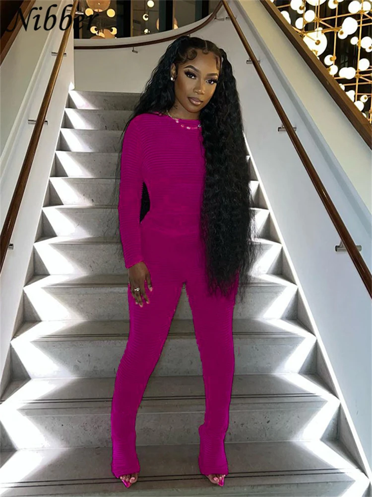 Nibber Mesh Thin Two Piece Set Women Sexy See Through Long Sleeve Crop Tops+Leggings Matching Solid Midnight Stretch Clothing