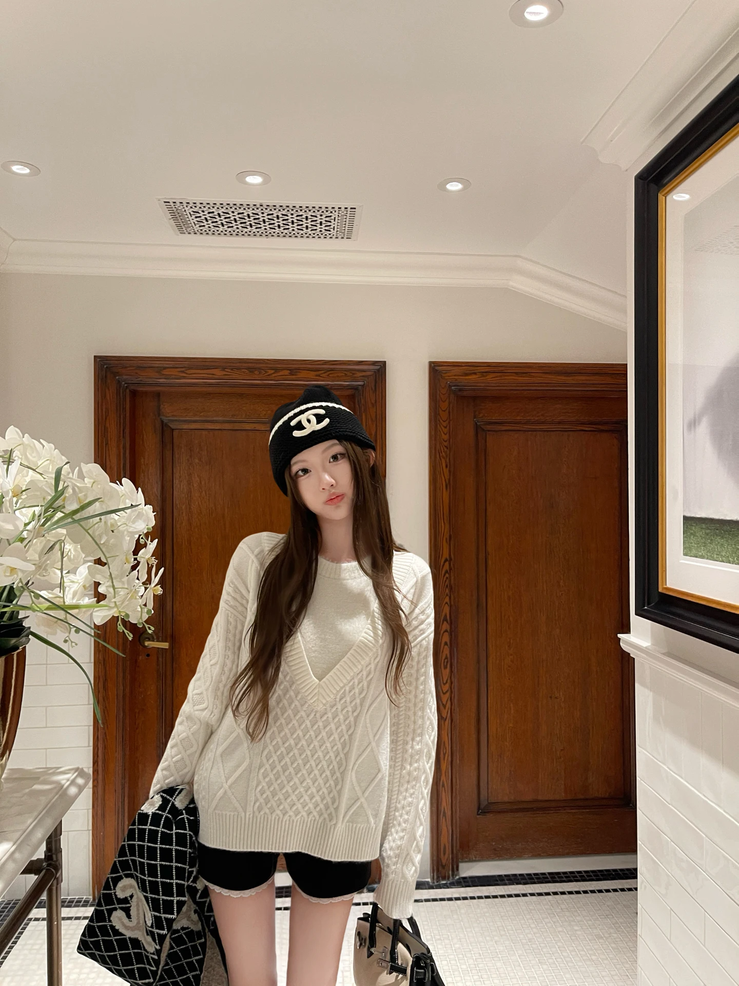 

Женский вязаный свитер Riseaauu белого цвета с V-образным вырезом, свободного кроя, с длинным рукавом, теплый, осенний, модный, для повседневной носки, из смесового полиэстера