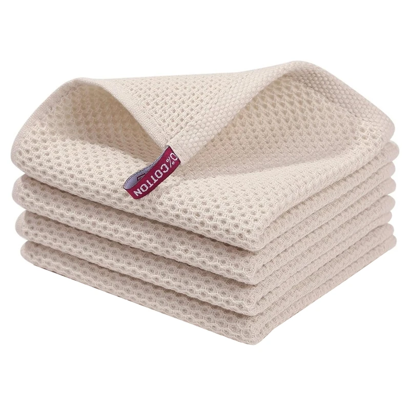 100% Cotton Waffle-Weave Kitchen Dish Cloths, Ultra Soft Absorbent Quick Drying Dish Towels Durable 34X34cm