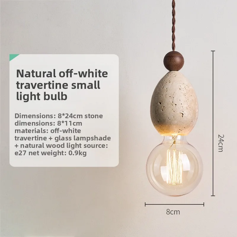 Luma Cream Style Yellow Travertine Pendant Lights, Nature Stone Wood Hanging Lamps for Bedroom Bedside Restaurant Kitchen Island
