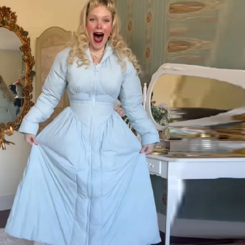 2025 بلون طويل القطن سترة أنيقة تحمل شعار لعبة البيسبول شيك ألف خط Cinched الخصر فستان دافئ الخريف الشتاء خمر حفلة المرأة ملابس خارجية