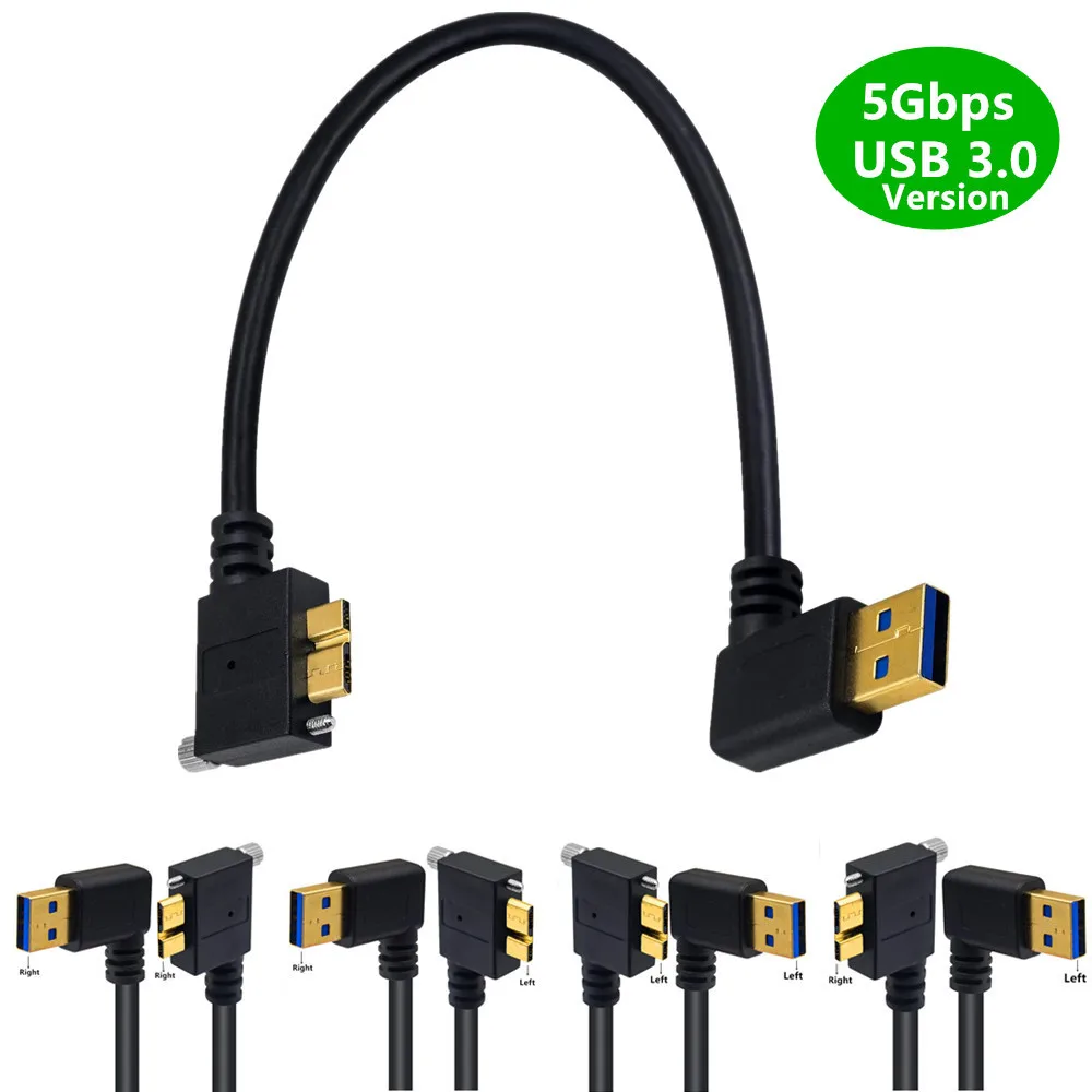 Usb macho banhado a ouro 5gbps, angular esquerdo/direito para micro b cabo angular esquerda/direita com parafuso 25cm
