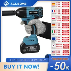 ALLSOME Impact Wrench 21V Electric Cordless Torque Wrench Brushless Socket Li-ion Battery Household Repair Power Tool