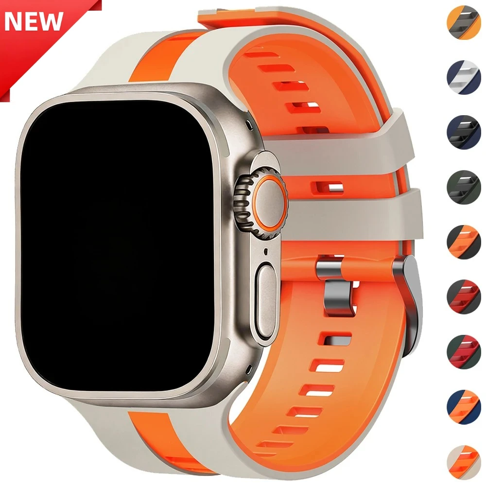 Sport Strap for Apple Watch Ultra 3 2 49mm Series 11 10 46mm 45mm 44mm 42mm Two Tone Silicone Bracelet for Iwatch 9 8 7 6 SE 5 4