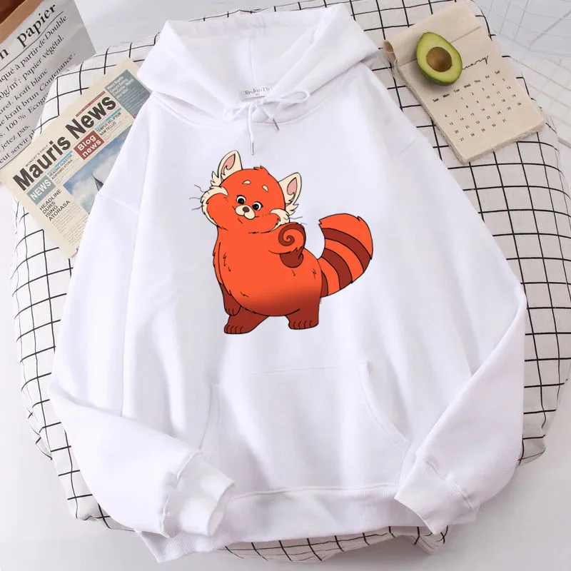 Sudaderas con capucha Kawaii para mujer, sudadera con estampado de Panda rojo de dibujos animados, Tops de lana Harajuku, Invierno