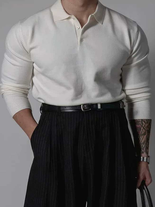 

American Sle Hard Man Knitted irt Men's Thin Breathable Collar Long Sve Sweatirt Casual Workwear Wool Sweater