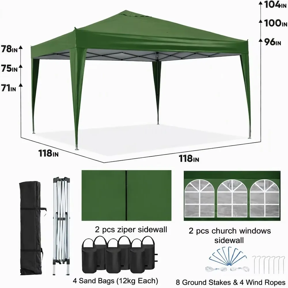 3x3 Foldable Portable Waterproof Pop up Gazebo Tent with Diagonal Bracing 210D Oxford PVC Single Layer for Garden Party