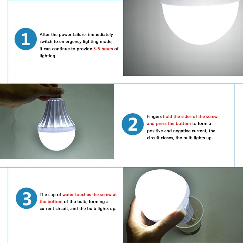 Smart Bulb E27 5W 7W 9W 12W LED Emergency Light Rechargeable Battery Lighting Lamp for hotel market home decoration