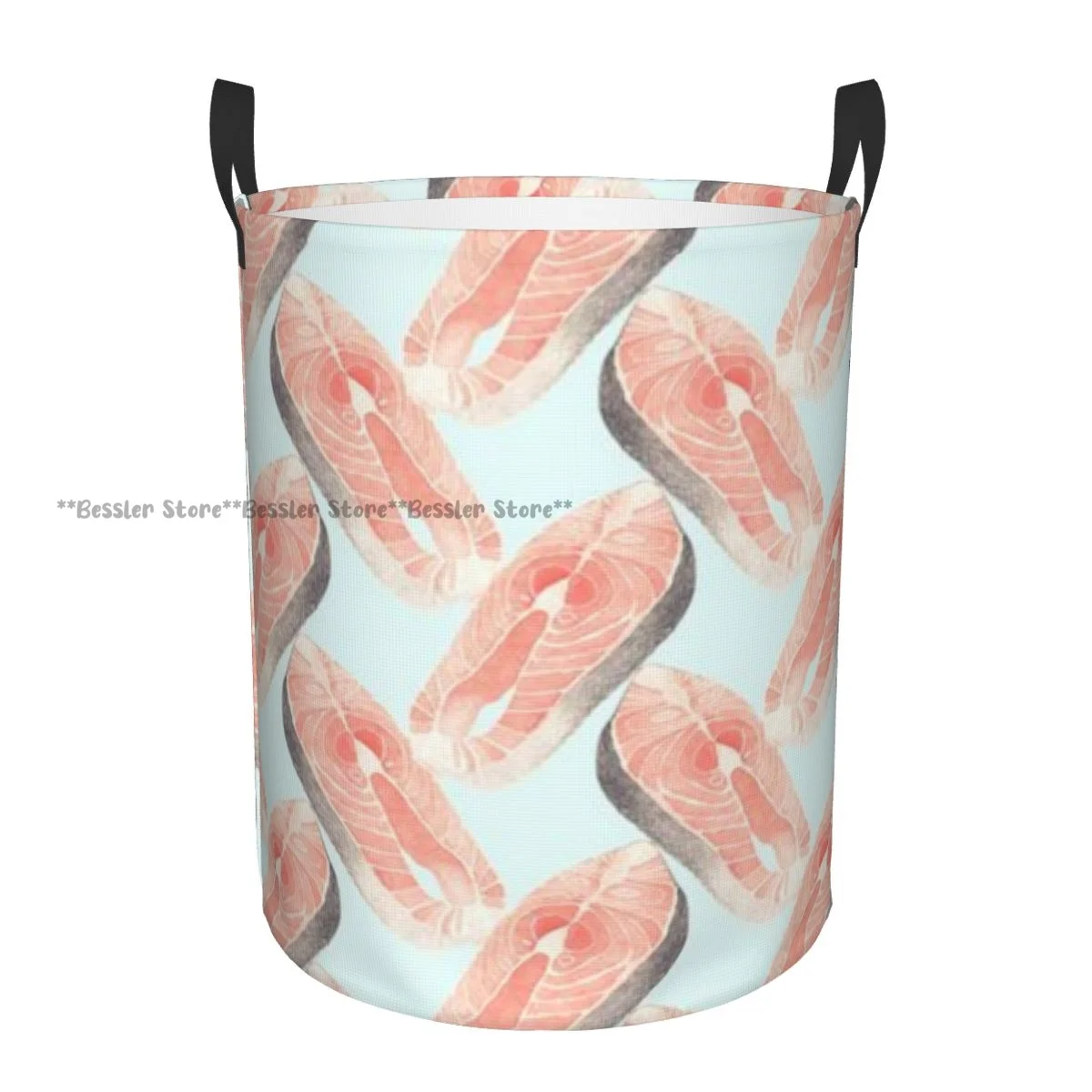 Salmon Slice Seafood Marine Cuisine Pattern Laundry Basket Folding Dirty Clothes Toys Storage Bucket Household