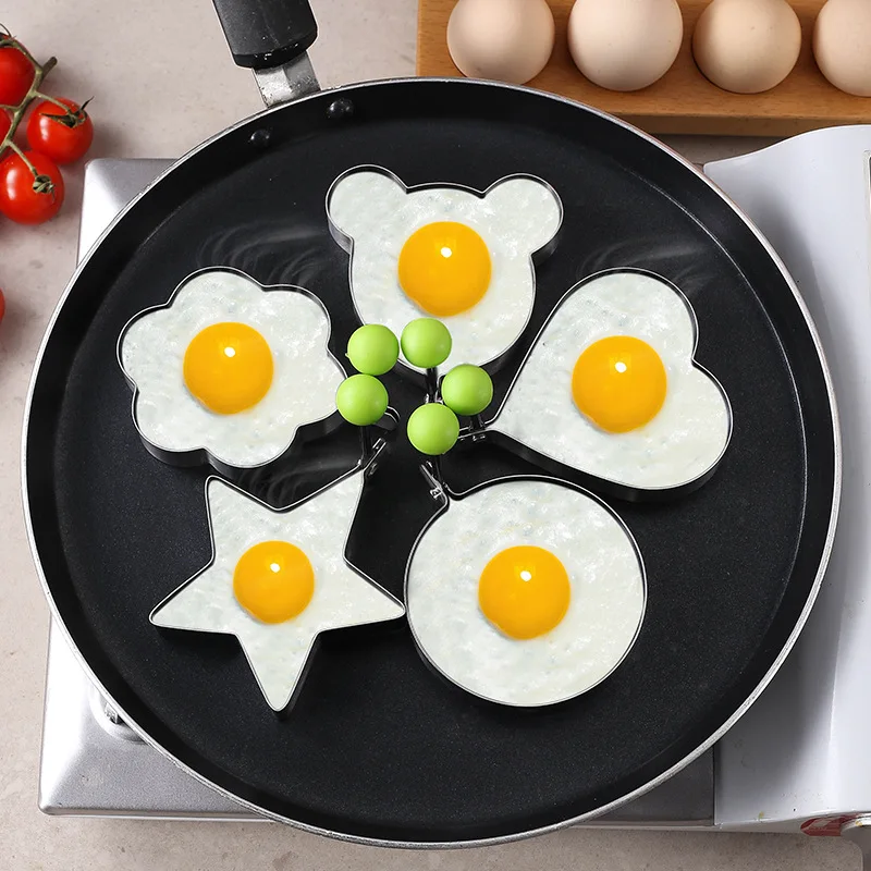 1/5PCS  Heart Fried Egg Mold Stainless Steel Egg Mould Maker Breakfast Baking Omelette Rings Cooking Tools Kitchen Accessories